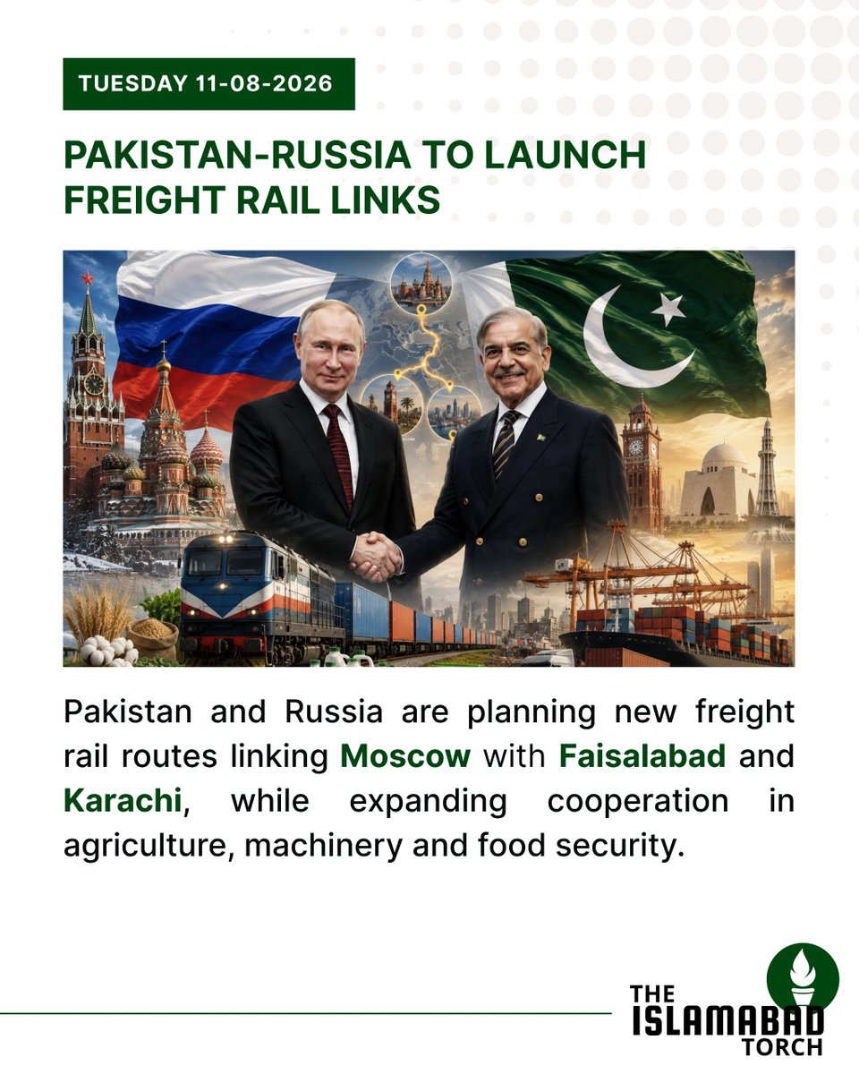 IslamabadTorch's tweet photo. #Pakistan and #Russia are planning new freight rail routes linking Moscow with #Faisalabad and #Karachi , while expanding cooperation in #agriculture , machinery and food security. https://t.co/LMlPTIdps7