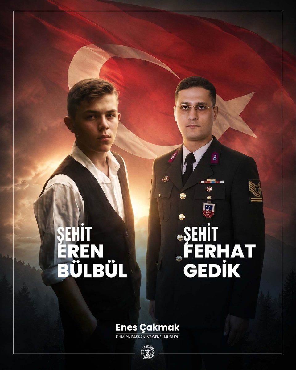 ecakmakdhmi's tweet photo. Vatan sevgisi ve cesaretiyle milletimizin hafızasında silinmez bir iz bırakan Eren Bülbül’ü ve kahraman Jandarma Astsubay Kıdemli Başçavuş Ferhat Gedik’i şehadetlerinin yıl dönümünde rahmet, minnet ve saygıyla anıyorum.

Ruhları şâd, makamları âli olsun. 🇹🇷 https://t.co/LWDS8Z161W