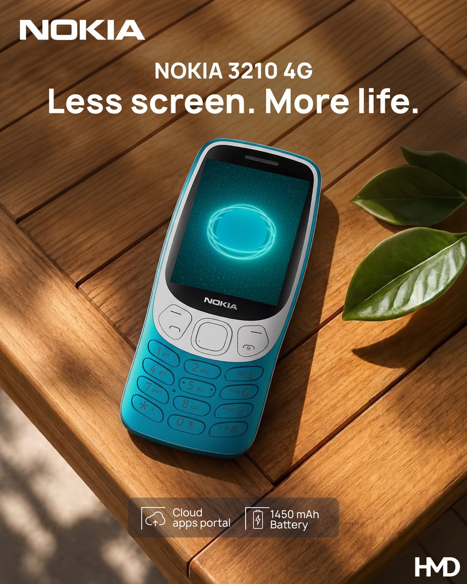 HMDdevicesIN's tweet photo. POV: You chose real connections over screen time. 😌📵
Nokia 3210 — less screen, more life.
#HMD #HMDIndia #Nokia3210 #FeaturePhone #RaviKishan #TrendingNow #TrendPost
(Nokia 3210 4G, Nokia feature phone, HMD Nokia 3210, classic mobile phone, Snake game phone, long battery life phone, Cloud Apps Portal, Dual SIM feature phone, retro mobile phone, keypad phone India)
Disclaimer: Created with AI.