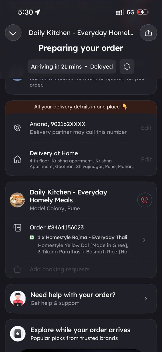 Anandfmvh's tweet photo. Adhe ghnte se 21 min dikha rha hai restaurant ko call kru toh woh utha nhi rhe zomato se contact kro toh woh bol rhe hai restaurant ko call kro what is this 
@zomato @zomatocare https://t.co/z0SGtNrHZF
