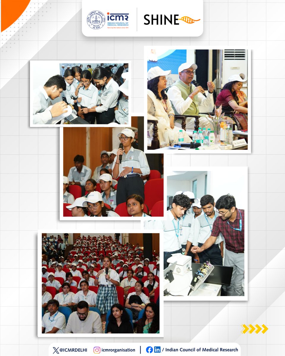 ICMRDELHI's tweet photo. 🔬✨ Curiosity today, innovation tomorrow! ICMR organizes #SHINE2026 to spark scientific curiosity and nurture scientific temper among school students. Dr Rajiv Bahl, DG ICMR, encouraged young minds to dream, question, and innovate for a healthier India and a #ViksitBharat2047 https://t.co/DA63IDZpRG
