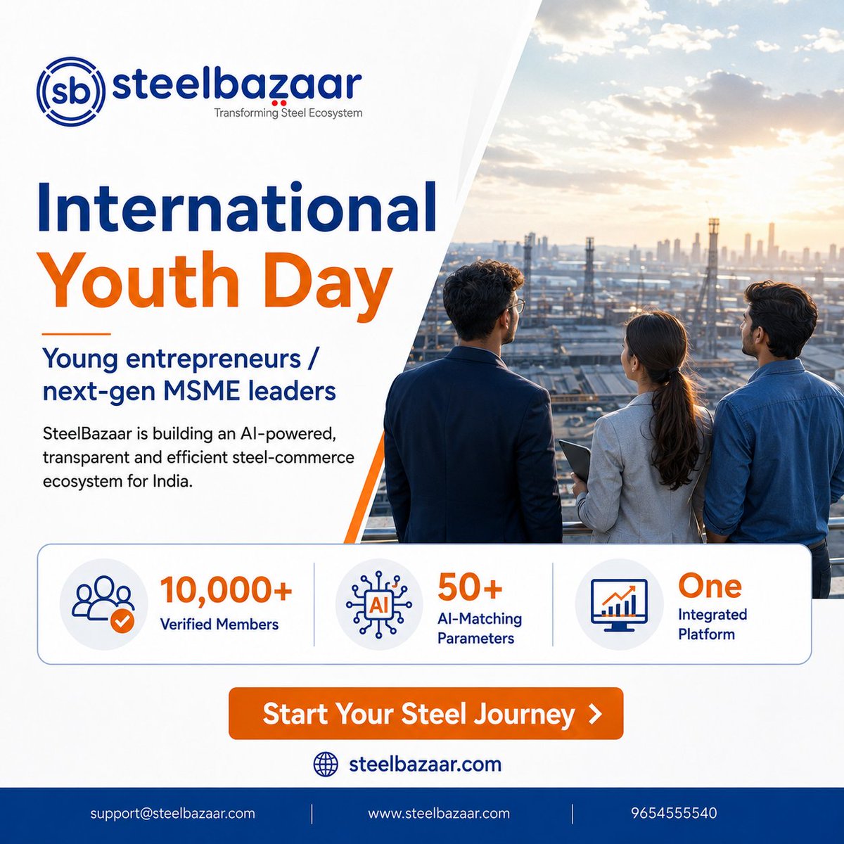 Steel_bazaar's tweet photo. International Youth Day: Young entrepreneurs / next-gen MSME leaders. #InternationalYouthDay
๐๐ญ๐๐ซ๐ญ ๐๐จ๐ฎ๐ซ ๐๐ญ๐๐๐ฅ ๐๐จ๐ฎ๐ซ๐ง๐๐ฒ โ ๐
๐ซ๐๐ โhttps://t.co/T9nuucO0KV
#SteelBazaar #AIforSteel #DigitalSteelCommerce #SmartSteelCommerce #SteelIndustryIndia #MakeInIndia https://t.co/stYmGz6Gvy