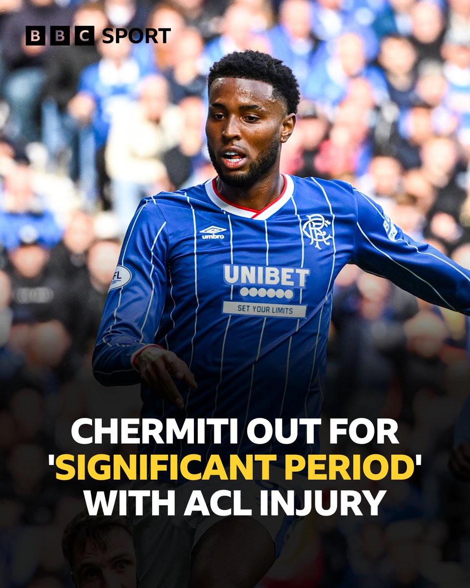 BBCSportScot's tweet photo. Rangers striker Youssef Chermiti will be out for a "significant period of time" according to the club, after suffering an ACL injury in the loss against Hibs. 

#BBCFootball https://t.co/GvbkDZQhjV