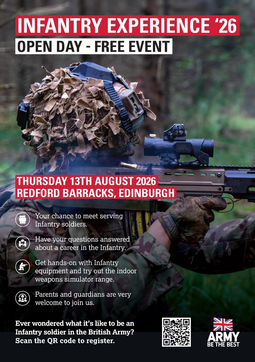 hrfca's tweet photo. Come along to a free Open Day at Redford Barracks in Edinburgh on Thursday 13 August to find out what it's like to be an Infantry soldier in the @BritishArmy: https://t.co/lLKhate1OX! 📢🗓️📢 https://t.co/Ygh6iW7ysD