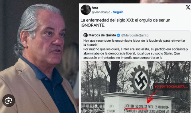 Rafael_Narbona's tweet photo. Marcos de Quinto, que está releyendo en su yate Mi lucha, de Hitler, propone que los parados no puedan votar. En realidad, piensa que lo mejor sería exterminarlos, pero no se atreve a decirlo por culpa de la dictadura woke. Los progres no soportan la libertad de pensamiento. https://t.co/7Uyn99wWjq
