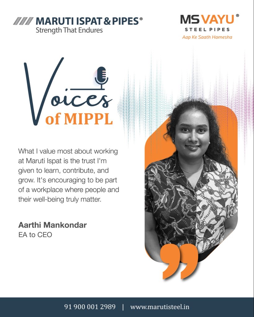 marutiispat's tweet photo. At MIPPL, we believe a strong workplace is built on trust, opportunities to learn, and the freedom to contribute and grow.

For Aarthi Mankondar, EA to CEO, it is the trust she receives to learn, contribute, and grow that makes her journey at MIPPL meaningful.

#VoicesOfMIPPL https://t.co/SnLIqvy9un