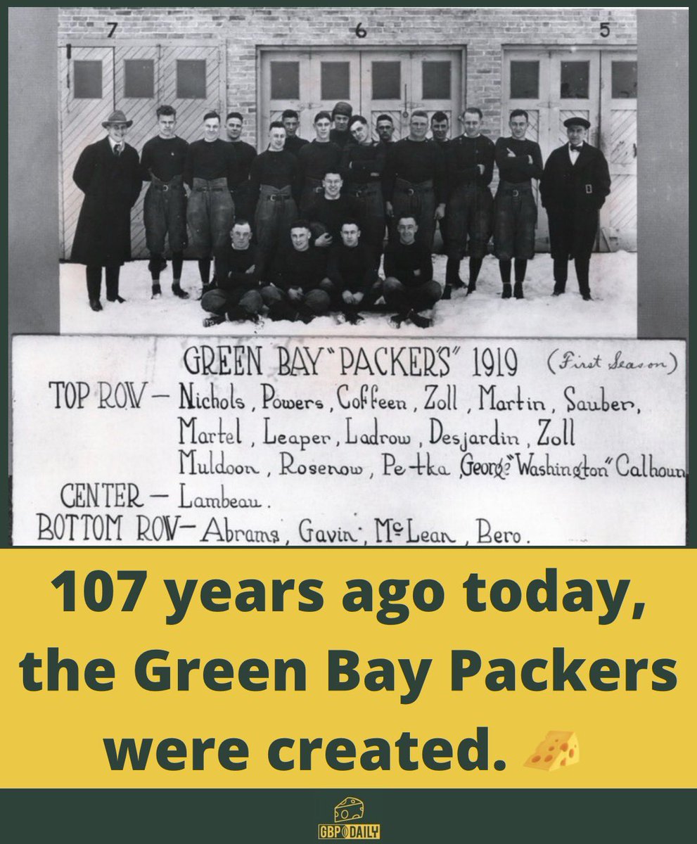 GBPdaily's tweet photo. The greatest franchise in all of sports was born on this day back in 1919. 🧀💯👏

#GoPackGo https://t.co/aYiKqxphfD