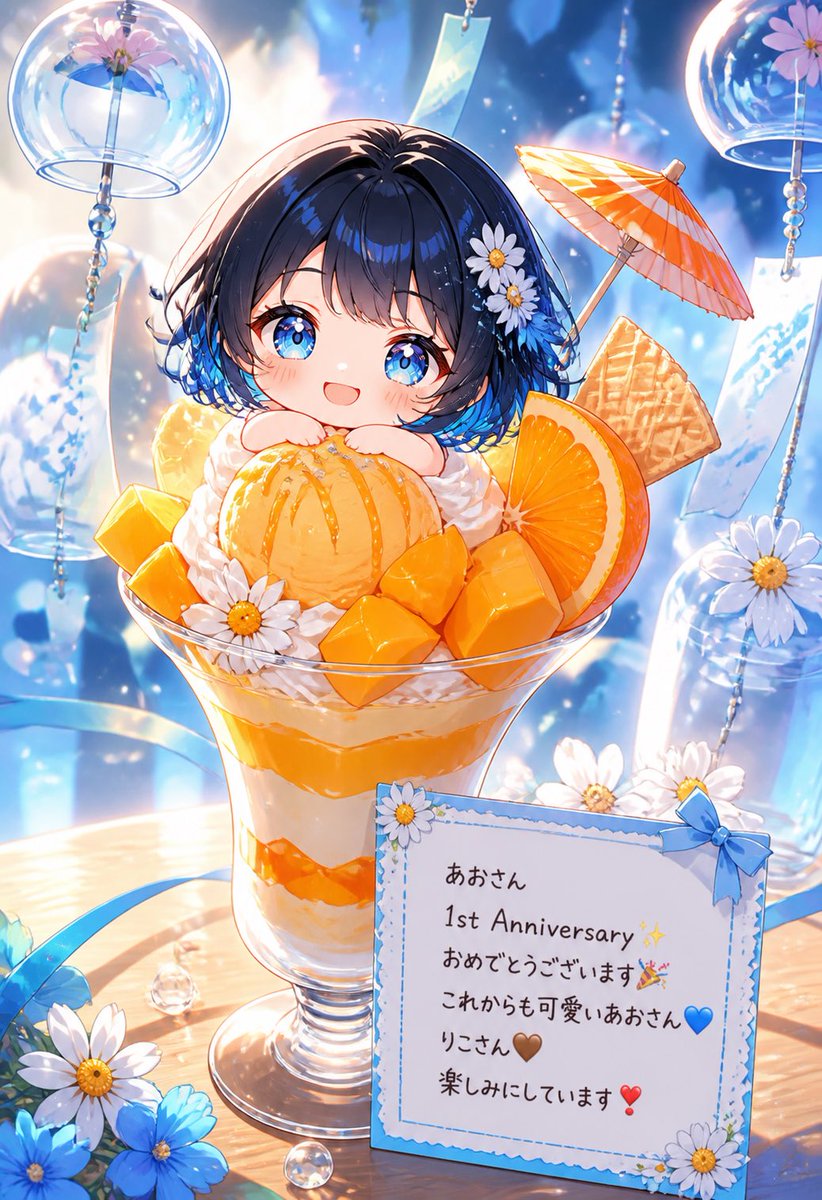 05Eva0's tweet photo. 今日はなんと‼️牛若あおさんのXデビューしてから1周年❣️❣️お祝いを込めて、あおちゃん💙りこちゃん🤎パフェ作成しました🍨
あおさん本当におめでとうございます🎉🎉 https://t.co/HL9R66hcHz