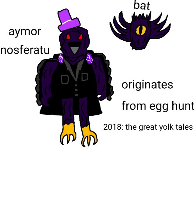 spiderealty's tweet photo. aymor nosferatu skin concept i made based on the main evil bird thingy from egg hunt 2018:the great yolktales(also yeah the art i made isnt good thats cuz im not a good artist😭) the bat is based on the aymegg hat that was given for beating aymor in egg hunt 2018 hope u like it! https://t.co/jklwUA1WLb