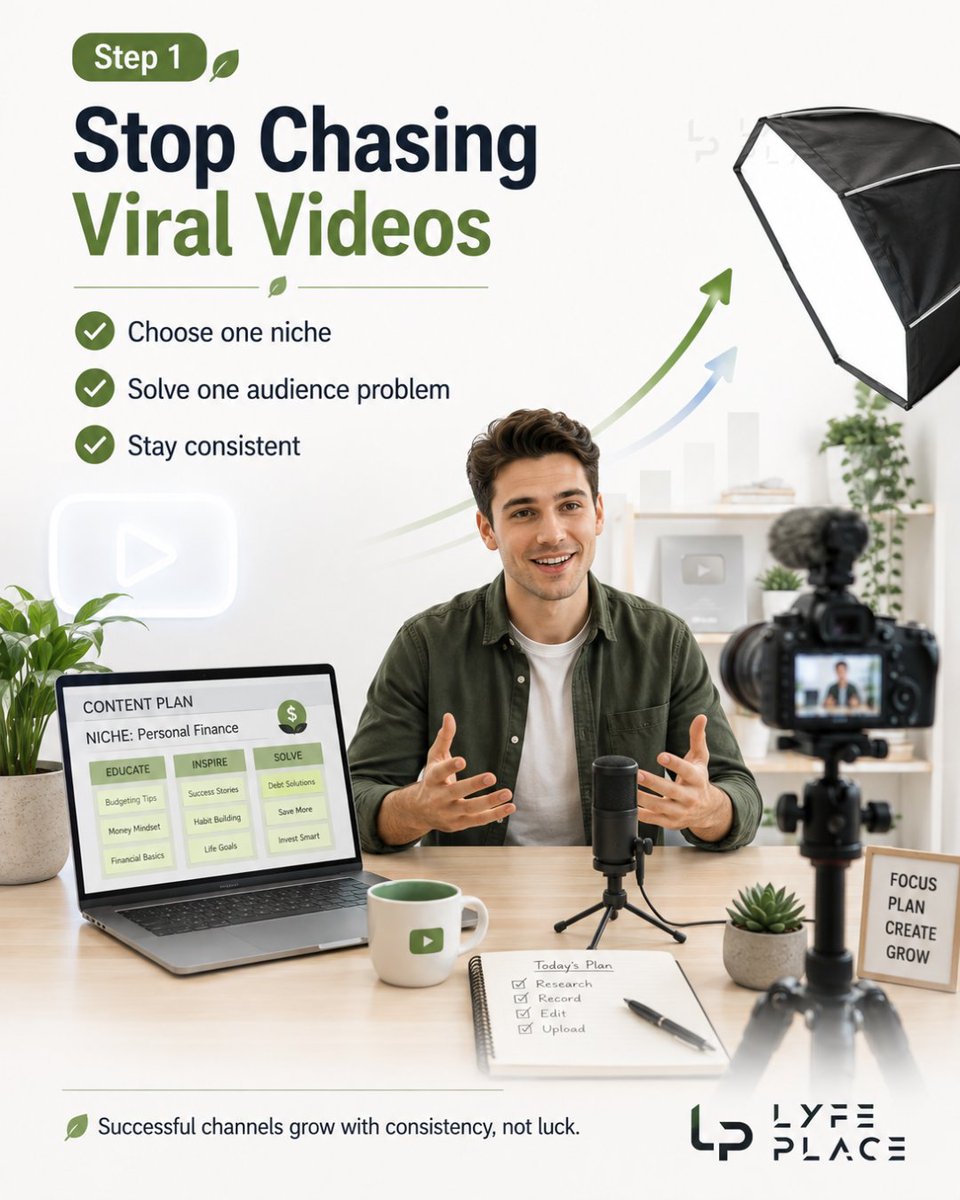 lyfe_place's tweet photo. Most creators don't fail because of poor equipment,
they fail because they lack a clear growth strategy.

Learn practical steps to build an audience, increase subscribers and start earning from YouTube.

📖 Read now: https://t.co/Kwr1y2W9Sr

 #youtubegrowthtips #lyfeplace https://t.co/TMqb5TNyIJ