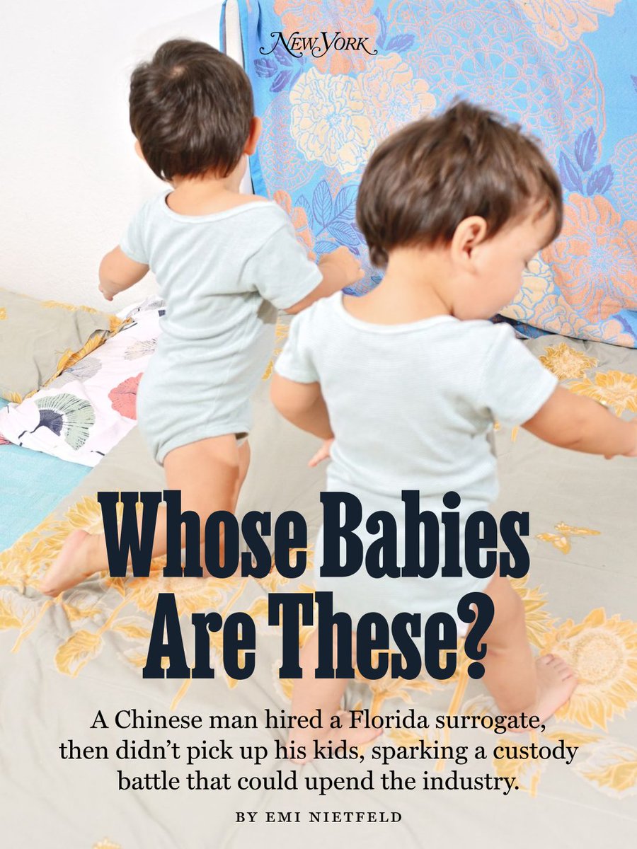 NYMag's tweet photo. In November 2024, Kyla Simpson carried triplets as a surrogate for a single man in China named Ted Zhou. He and Simpson had entered into the contract with joy and optimism. But after his sons were born, in November 2024, Zhou never arrived to pick them up. Then Simpson learned he hadn’t applied for a visa. She agreed to take the babies home until he could come retrieve them.

Five months later, Simpson was surprised when two Chinese strangers appeared at her door and demanded she give them the triplets. They’d been dispatched by Zhou, who was still waiting for his visa interview. Running out of money for the boys’ care, he’d hired them as a last resort. Now, as his calls went ignored, he feared the surrogate he’d hired had fallen in love with his children and would never let them go. 

To Simpson, the handlers’ arrival confirmed her own suspicions. She’d started piecing together a theory that Zhou was part of a trafficking ring that commissioned surrogate babies who would be separated and sold. Over the next year, she would call the FBI, accuse Zhou of abandoning the babies, try to terminate his parental rights and file for adoption. 

American women gestate thousands of babies every year for overseas parents, almost half of whom live in China, yet no federal or international regulations govern surrogacy. With cultural differences, a language barrier, and a patchwork of conflicting state laws, it can be hard to tell in a dispute who is a victim and who is a perpetrator, who has been scammed and who is the scammer. Now, as the two parties face each other in court, the ruling could threaten the status of thousands of parents and define the future of international surrogacy. (The legal process will likely take many more months.) 

Read Emi Nietfeld’s full report: https://t.co/b0gDXR5W4n