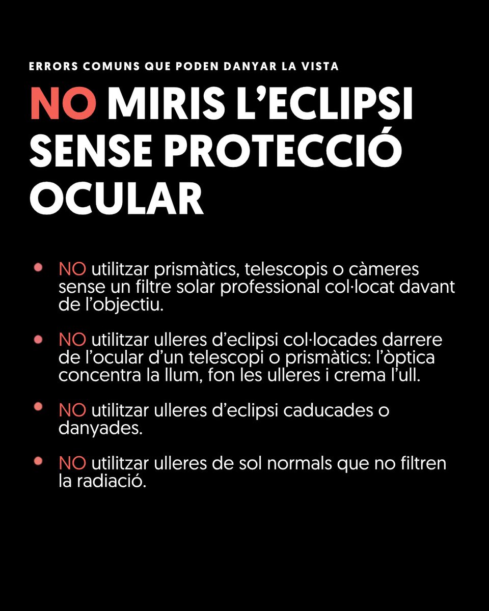 ajesplugues's tweet photo. 🌒Esplugues es prepara per viure l'eclipsi solar del 12 d'agost

👉L’Ajuntament fa una crida per gaudir del fenomen amb responsabilitat i comparteix un seguit de recomanacions de seguretat.

ℹ️Més informació: https://t.co/wAwN0NZXua https://t.co/e4ugRt5Wm5