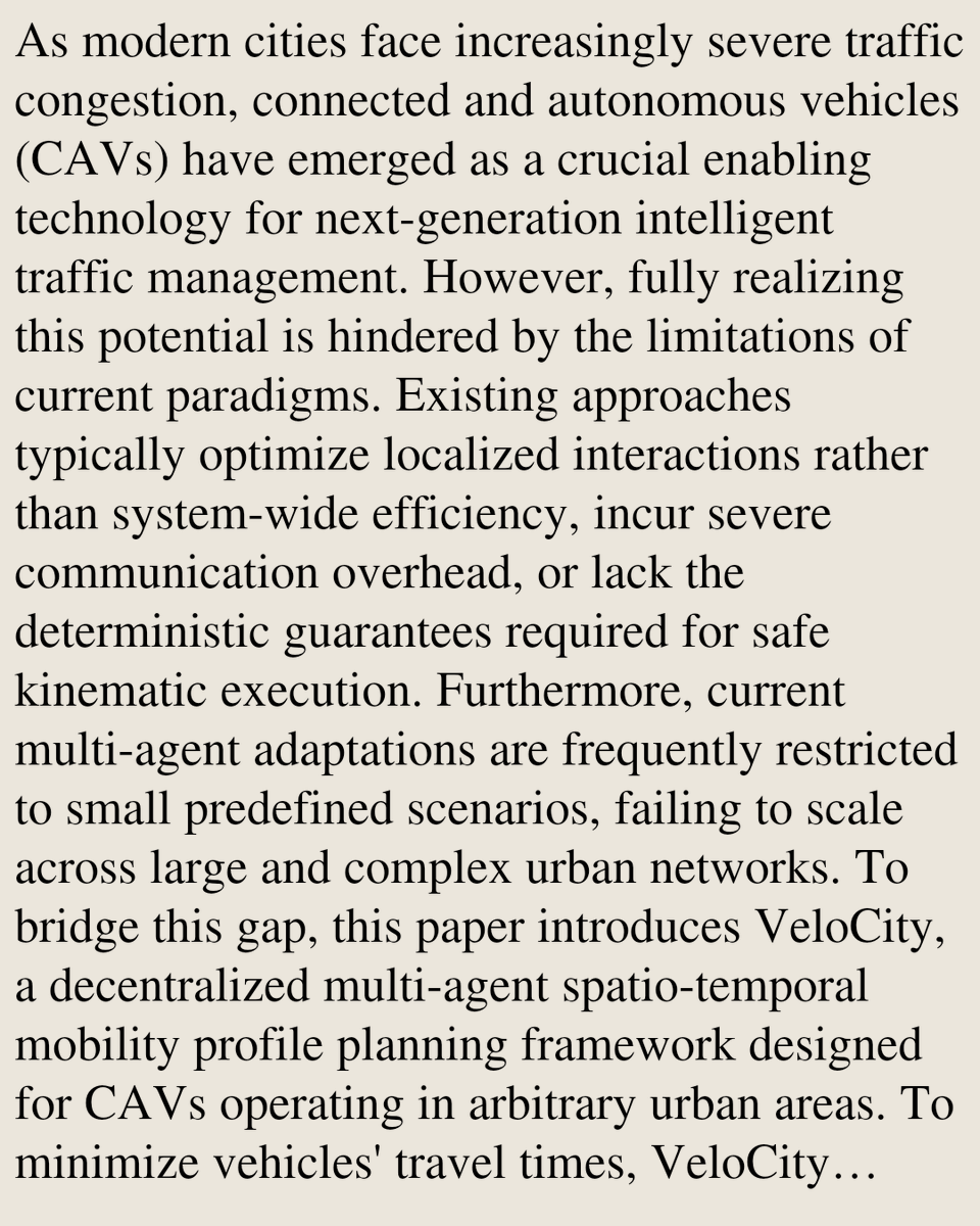 PIN's tweet photo. Decentralized Multi-Agent Urban Traffic Management via Spatio-Temporal Mobility Profile Planning

Lorenzo Mario Amorosa, Lorenzo Farina, Vittorio Todisco, Alessandro Bazzi
https://t.co/gvozdCFnCY [𝚌𝚜.𝙼𝙰 𝚌𝚜.𝙽𝙸] https://t.co/oCBE9SN3Oc