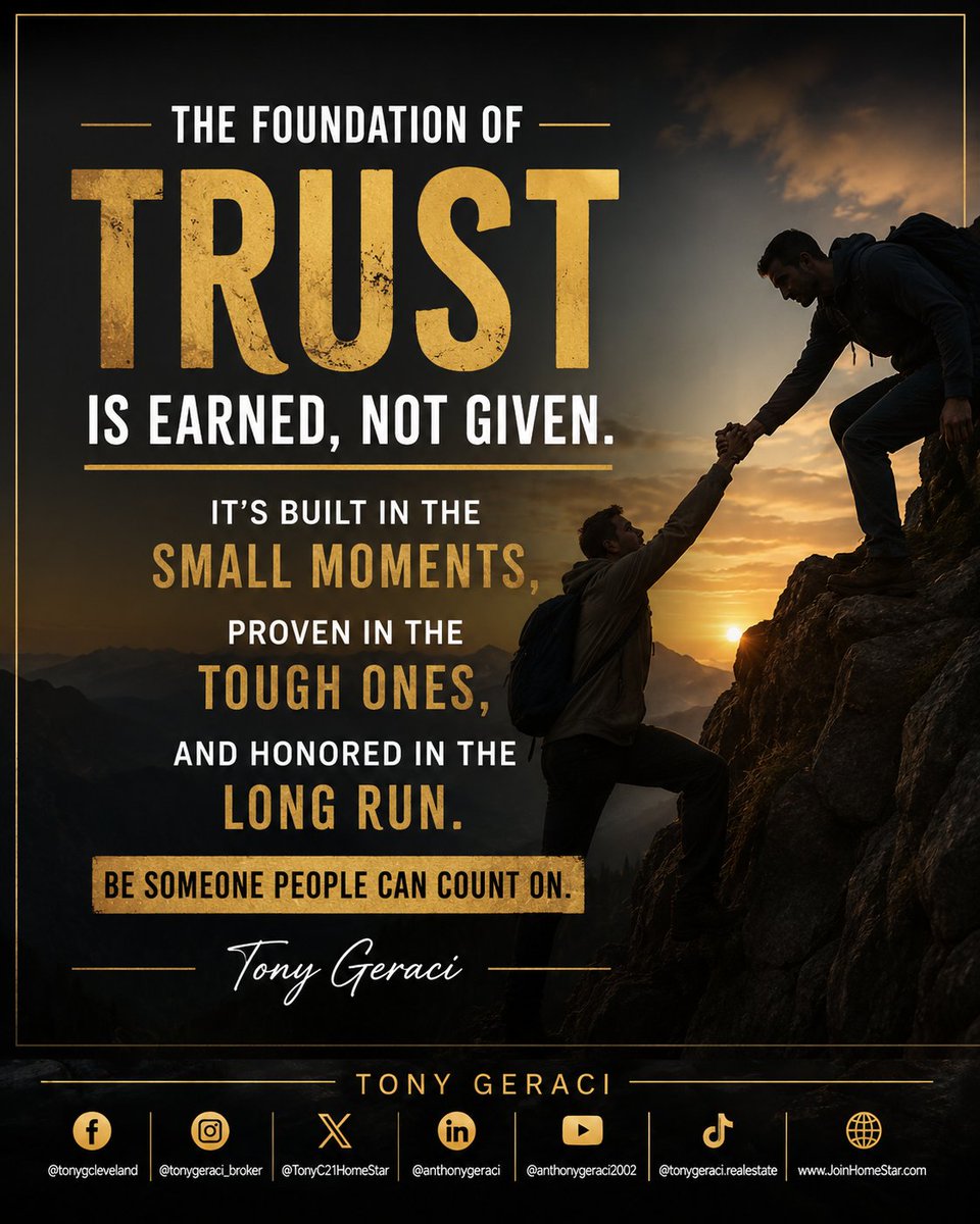 TonyC21HomeStar's tweet photo. Trust isn’t given—it’s earned through consistency, integrity, and showing up when it matters most.

#Trust #Integrity #Leadership #Consistency #Motivation #SuccessMindset #EarnTrust #BeReliable #PersonalGrowth #TonyGeraci #LeadershipMatters #KeepMovingForward https://t.co/dEHjfJKspy