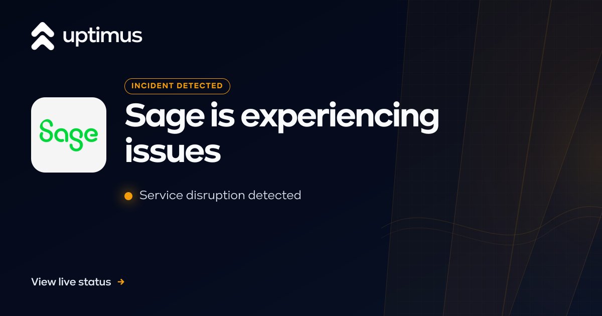 UptimusApp's tweet photo. Sage reports degraded performance for E-invoicing France. The provider is investigating the incident as of Aug 11, 2026 at 12:19 UTC. Minor impact is currently noted for this category.
#Sage #ServiceStatus https://t.co/MaH8sS8oA9