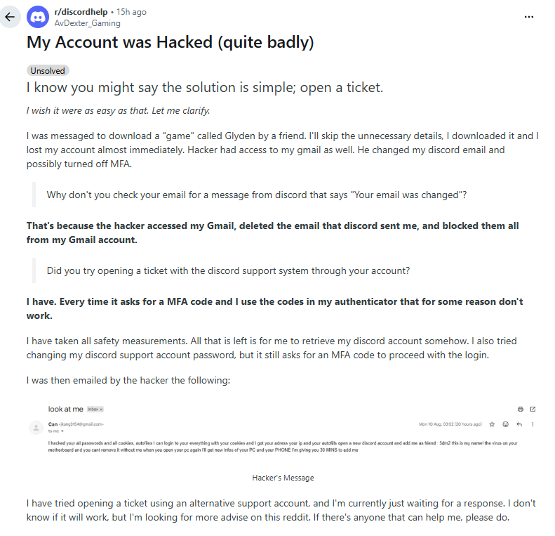 AvDexter_Gaming's tweet photo. @discord_support @discord 
please help. i don't wanna lose my account. https://t.co/HmHNRG0JGI
