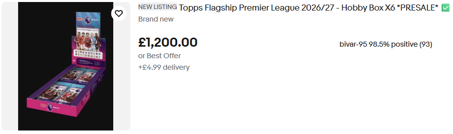 TechSway's tweet photo. @Topps Here are some prime scalpers for you @Topps 
if you care to do anything about it. That's 25 boxes in 4 listings. Plenty more on eBay to be found. https://t.co/VQhfSHn3DQ