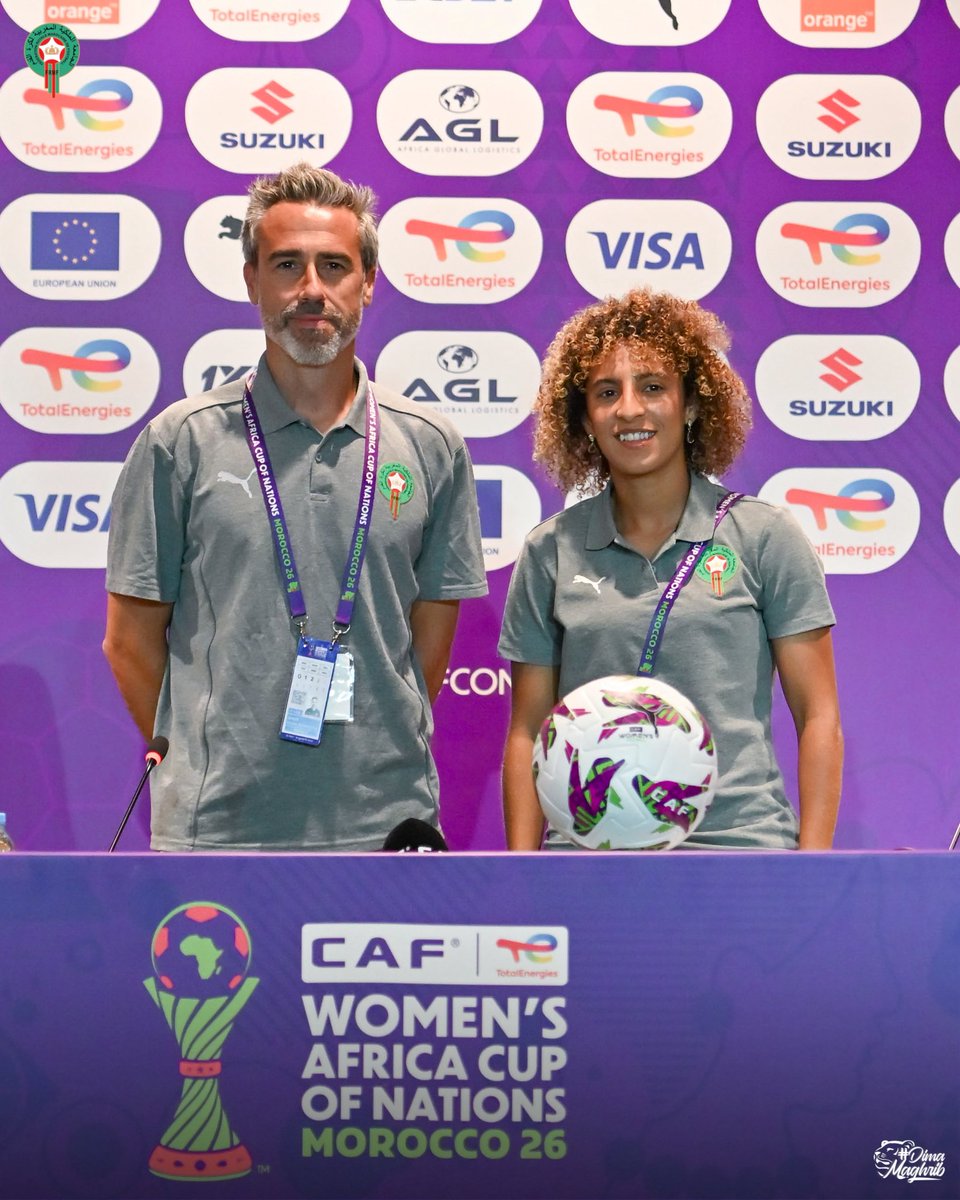 AtlasLionesses_'s tweet photo. صور الندوة الصحفية قبل مواجهة الكاميرون في نصف نهائي كأس أمم إفريقيا للسيدات 

Photos from the pre-match press conference ahead of the Women’s Africa Cup of Nations semi-final against Cameroon 

#DimaMaghrib 🇲🇦 https://t.co/d3rYNw9nAy