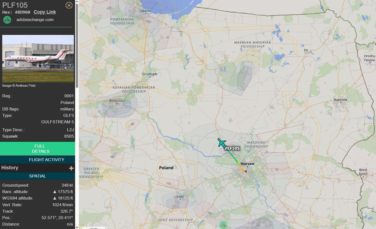 PolishMilRadar's tweet photo. 📅 11.08 🕘 14:26LT - G550 do Gdańska 🇵🇱
🇵🇱 Siły Powietrzne RP
✈️ Gulfstream G550 | Reg: 0001
🛫 Warszawa #EPWA 🇵🇱
🛬 Gdańsk #EPGD 🇵🇱
#PLF105 wznosi na wysokość przelotową ↗️
🔗 https://t.co/v0CjbJJsOG
#POLMILRADAR https://t.co/hPuci8Yh8F