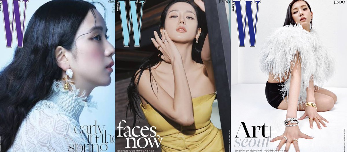 jisooschart's tweet photo. JISOO in W Korea's magazine covers. 

— 2026 Vol. 9 for Cartier (3 versions)
— 2024 Vol. 4 for Cartier (3 versions)
— 2021 Februarry for Dior (3 versions) https://t.co/SCgqFBYD6k