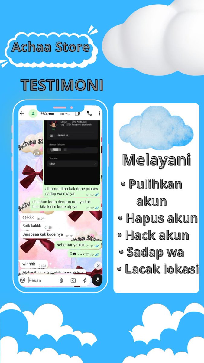 vzaniia's tweet photo. All JASA❕

💭jasa hapus akun
💭jasa pemulihan &amp; balikin akun lupa pasword/ke hack
💭jasa lacak lokasi
💭jasa sadap wa
💭jasa lacak hp hilang by no hp/imei/akun
💭jasa hack/pemulihan akun (email,ig,wa,twiter/x, fb,tiktok)

FastProses,Amanah,FullTesti!

📞https://t.co/scNUCX48o6 https://t.co/fSFJty0gDf