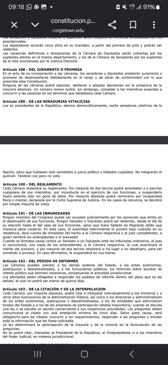 _hestigarribia's tweet photo. NO SE PUEDE SER SENADOR VITALICIO Y SENADOR ACTIVO A LA VEZ!CONSTITUCIÓN ES MUY CLARA EN SU ARTICULO 189,no admite otra interpretación ajena a su texto. Wasmosy,Duarte Frutos y Cartes no pueden ser Senadores activos,tienen voz, y no voto,no integran el quorum.
"DURA LEX SED LEX" https://t.co/ebRMQJcyyz