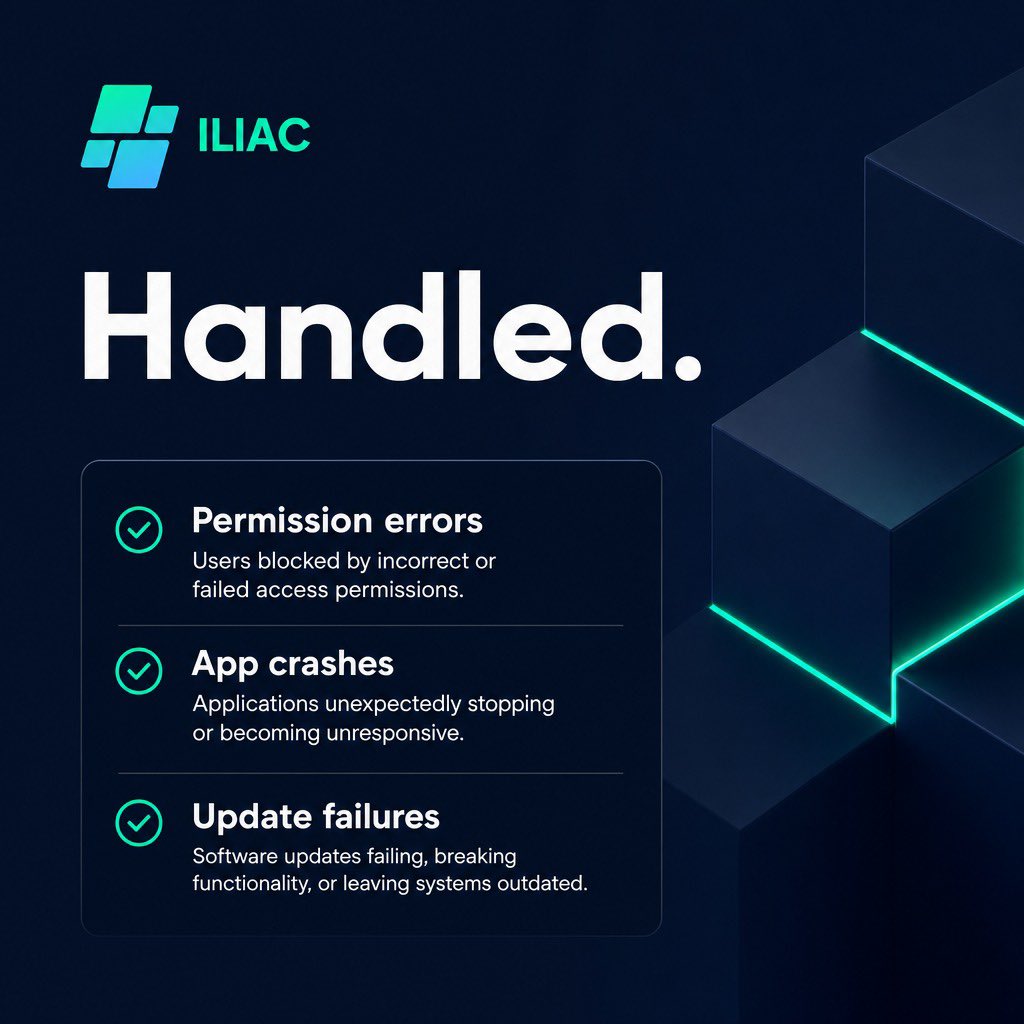 iliachq's tweet photo. Permission errors. App crashes. Update failures. The usual suspects and we handle all three before they slow your team down. That’s the ILIAC way: less firefighting, more getting things done. https://t.co/uzcLGgNTO1