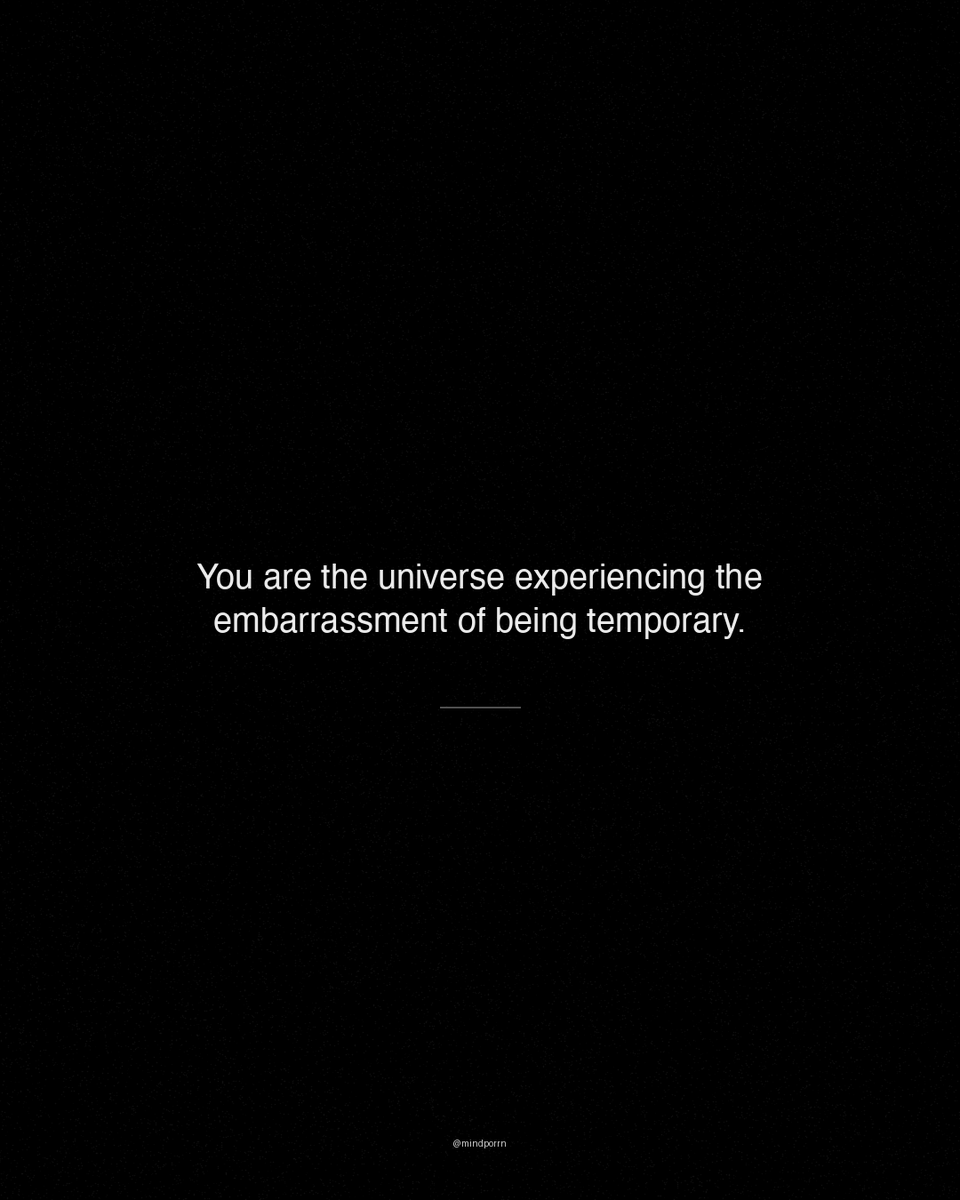 mindporrn's tweet photo. "You are the universe experiencing the embarrassment of being temporary." https://t.co/TKQy4ChegU
