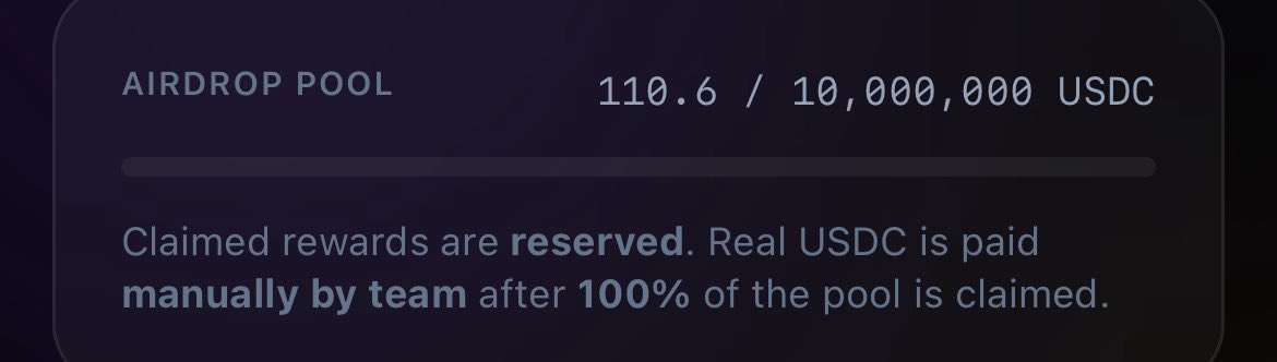HTZWALLET's tweet photo. AIRDROP POOL

10,000,000 USDC

Claimed rewards are reserved. Real USDC is paid manually by team after 100% of the pool is claimed.

Withdraw opens after 100% pool claimed

Your USDC is reserved until the full pool is claimed.

#fcfs #trade #airdrop #usdc #base #web3 

https://t.co/s9e2g4d6m4