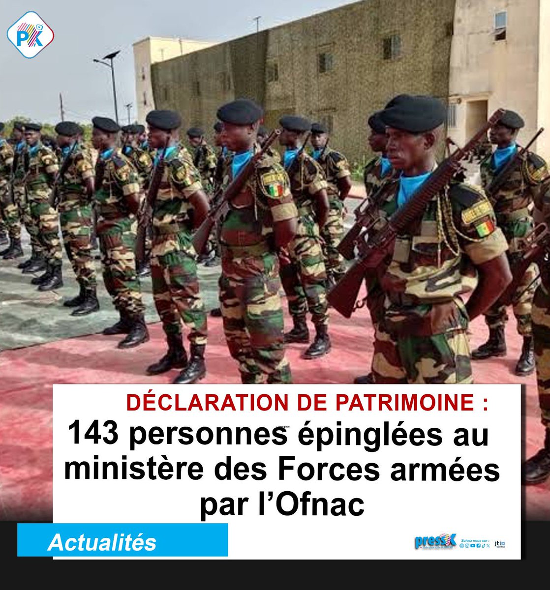 Pressafrik's tweet photo. Patrimoine non déclaré : l’Ofnac épingle 143 agents du ministère des Forces armée
https://t.co/nJ8rGWm1qO
#Ofnac #DéclarationDePatrimoine #ForcesArmées #Sénégal #Transparence #LutteContreLaCorruption #Corruption #MoustaphaKa #Dakar # https://t.co/uJgYDMwOiT