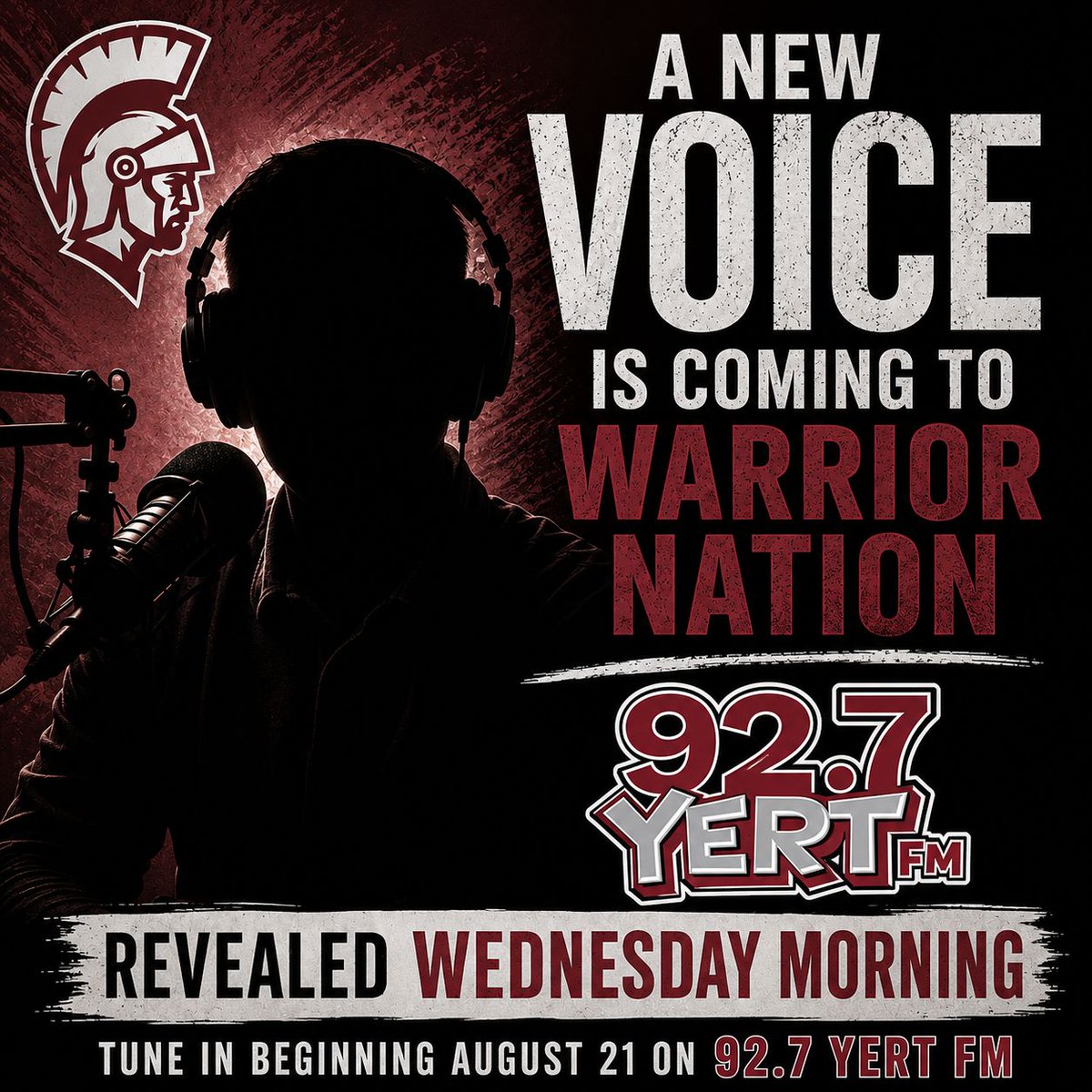 MSJsparta's tweet photo. 🎙️ A new voice is coming to White County High School athletics.

Beginning with the Warriors' season opener on Aug. 21, fans tuning in to 92.7 YERT FM will hear someone new behind the microphone. 

Who will become the next Voice of the Warriors?

We'll have the answer Wednesday. https://t.co/EP4SfYnDSn