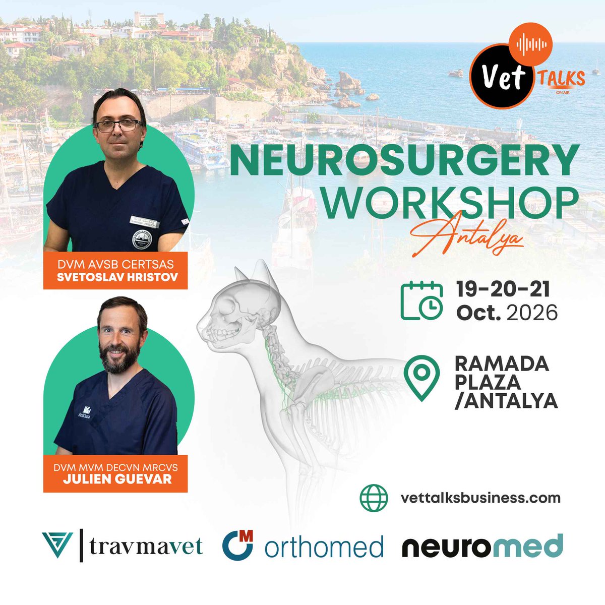 vettalks's tweet photo. 🧠 NEUROSURGERY WORKSHOP – ANTALYA
3 gün, 3 spinal bölge:
🦴 Thoracolumbar Spine
🦴 Lumbosacral Spine
🦴 Cervical Spine
🛠️ Hands-on uygulamalar
🩺 Klinik vakalar
🔩 İmplant ve stabilizasyon teknikleri
📅 19–21 Ekim 2026
📍 Antalya
⚠️ Sınırlı kontenjan

🌐 https://t.co/C5kjYj1orM https://t.co/6nqH2XH9Ds