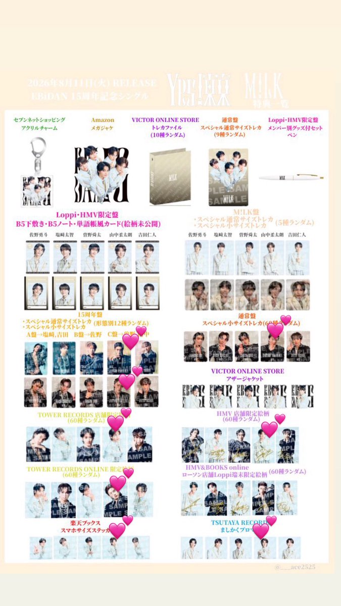 10tar0__23's tweet photo. EBiDAN Yes!東京 CD 通常 トレカ 封入特典 ABCDE 15周年盤 HMV タワレコ 交換 買取

【譲】画像参照

【求】2枚目💕山中柔太朗or 買取

異種交換可能
8/18エビミュ、郵送希望📮
お気軽にお声掛け下さい！ https://t.co/iW9VtNw85l