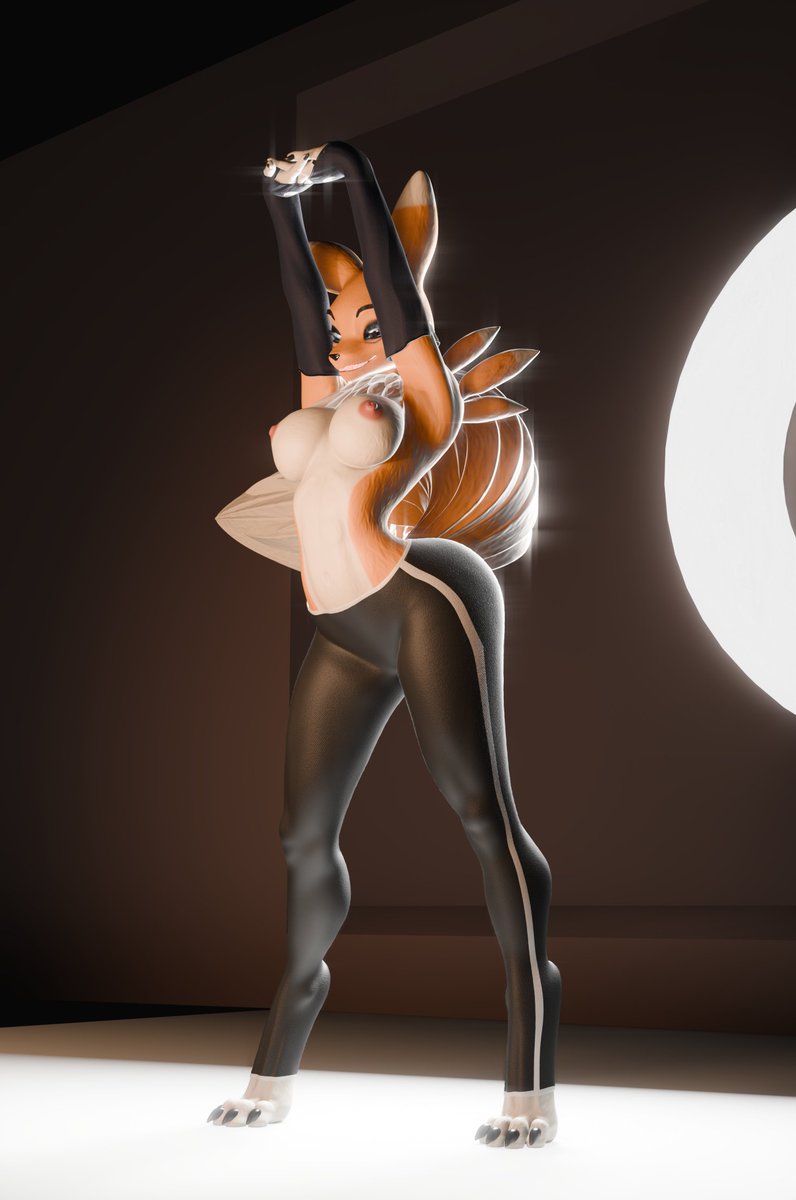 Bakukich's tweet photo. Is she recording something ?🤔
Anyway, turned out better than I expected. 
Compositor is a powerful tool, Im yet to discover it's full potential.
Fantastic Renamon model by @BlackLya3D 
#Renamon #nsfwㅤㅤ #BlenderNSFW #furryㅤㅤㅤ https://t.co/sULtzpsV0c