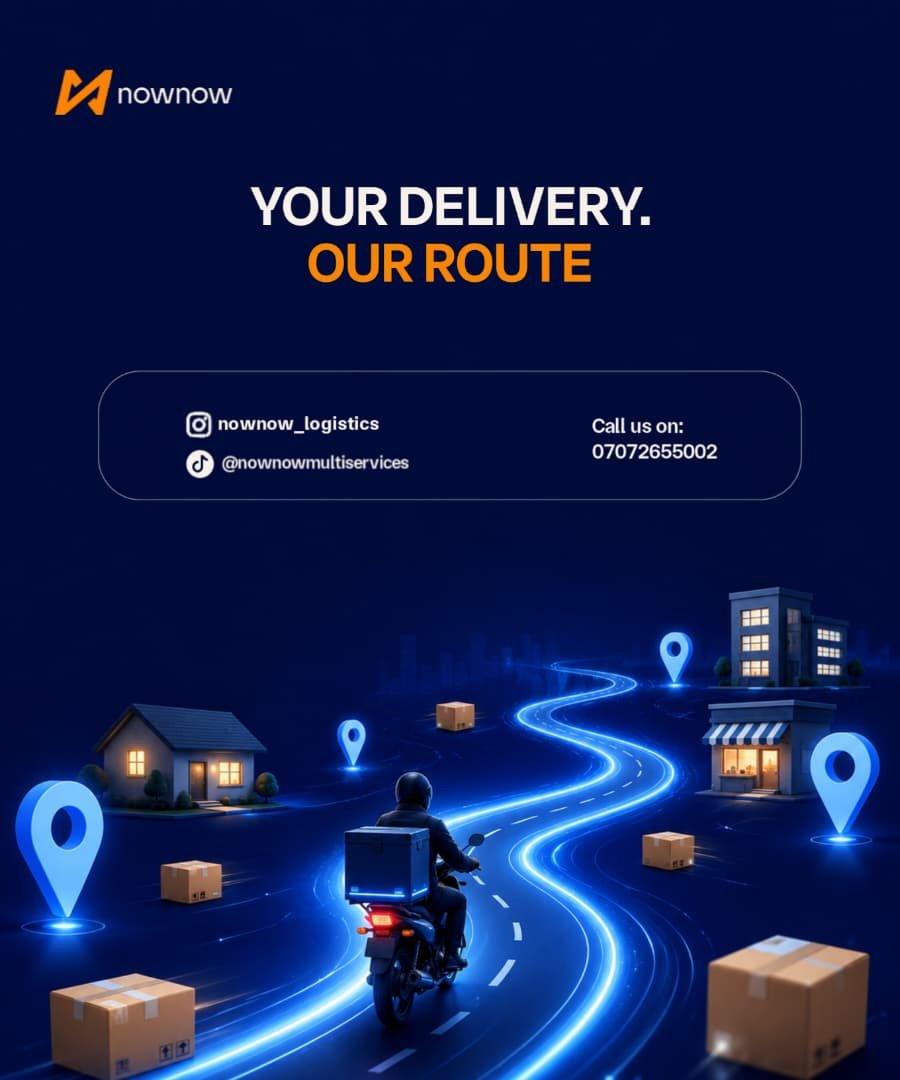 NowNow_NG's tweet photo. Your delivery, our route! 📦🛵 Wherever you need it, NowNow Logistics gets it there safely, swiftly, and conveniently.

📲 Need a delivery? Call 07072655002 or send us a DM today!

#NowNowLogistics #DeliveryService #LogisticsNigeria #FastDelivery #OndoBusiness https://t.co/nRyGTuDyPt
