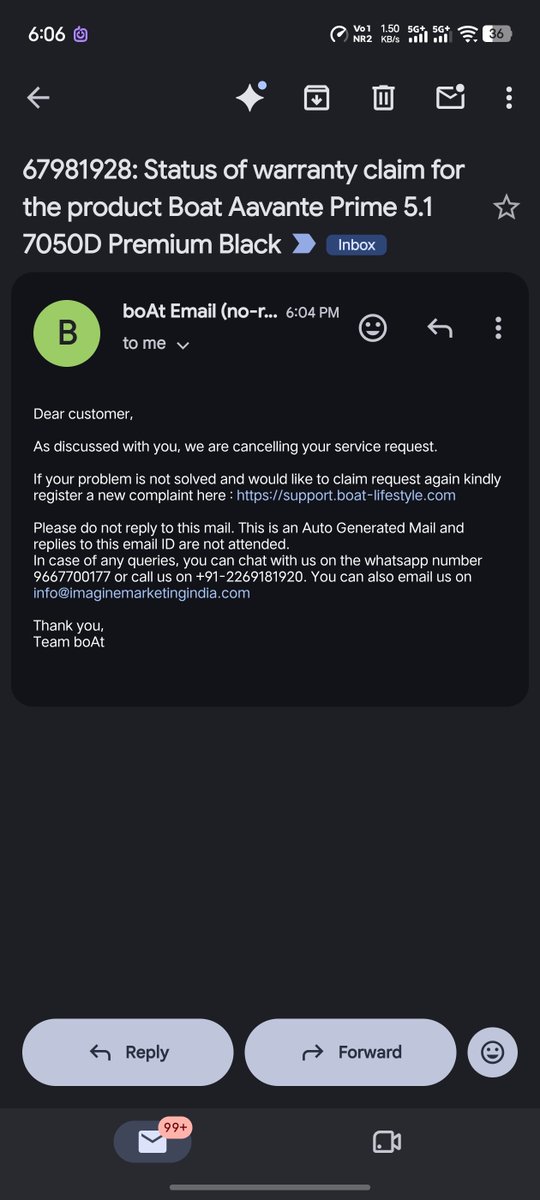 ShreenathMobil1's tweet photo. @RockWithboAt @amangupta0303 
My problem not solved but boat cancelling without my permission...TICKET - 67981928 https://t.co/9EPHSF3Tch
