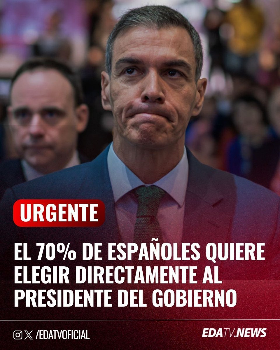 edatvoficial's tweet photo. 🚨‼️| El 70% de españoles quiere elegir directamente al presidente del Gobierno, separándolo del poder Legislativo. https://t.co/fxMJpVYrMx