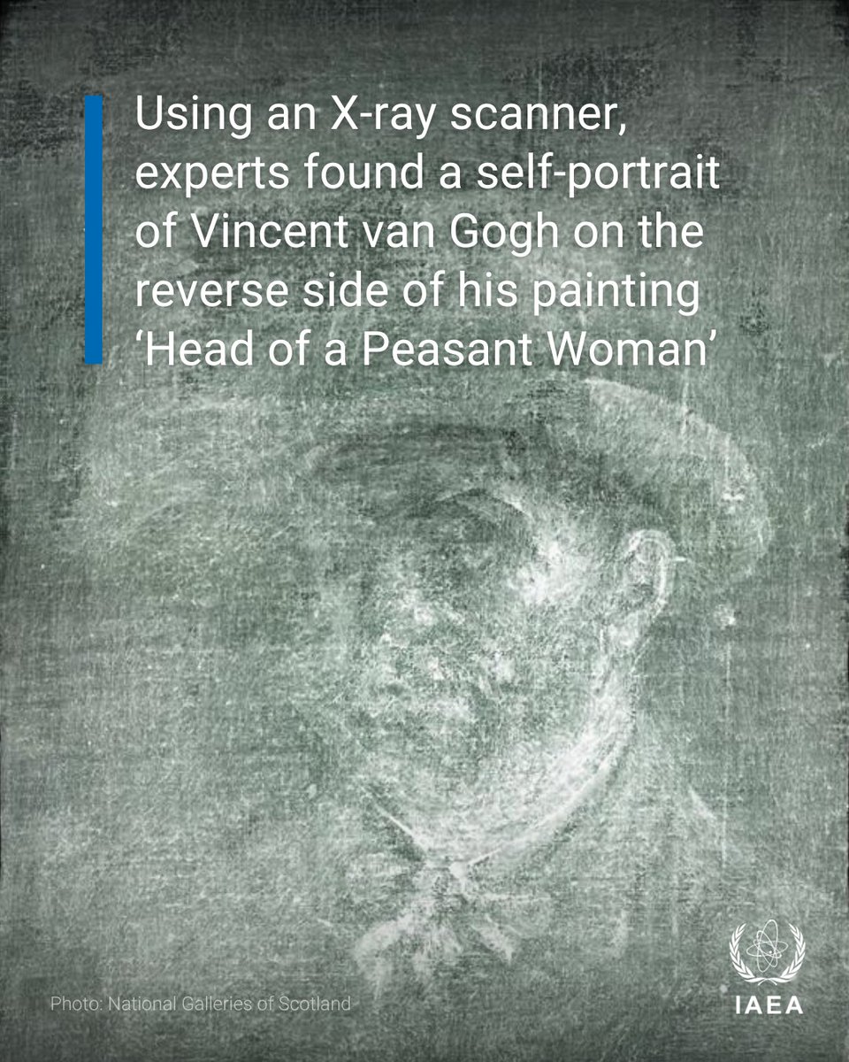 iaeaorg's tweet photo. 🔍 In 2022, experts at @NatGalleriesSco made an X-ray scan of Vincent van Gogh’s ‘Head of a Peasant Woman’ painting and found an astonishing discovery — a hidden portrait of the artist himself!

Learn the science behind this discovery via #NuclearExplained: https://t.co/45cFAgL6SD