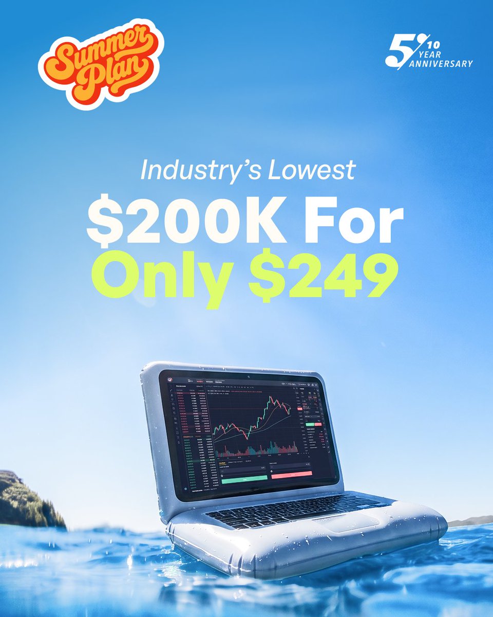 the5erstrading's tweet photo. Go bigger this summer!
Introducing our new $200K Two Step Evaluation Account for just $249 >> https://t.co/mNeN2H49q8 https://t.co/7VzEliORC9