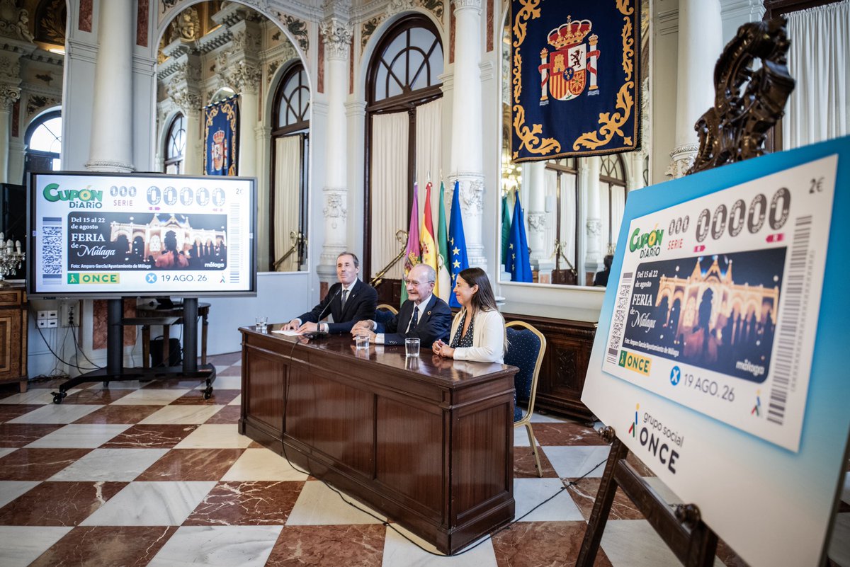 malaga's tweet photo. El cupón de la @ONCE_oficial lleva la @feria_malaga a toda España. Cinco millones de cupones incluyen la magen de la portada de la Feria de Agosto en el sorteo del miércoles 19. Más información 👉 https://t.co/NHSlROJRBT https://t.co/am0ARTupyD