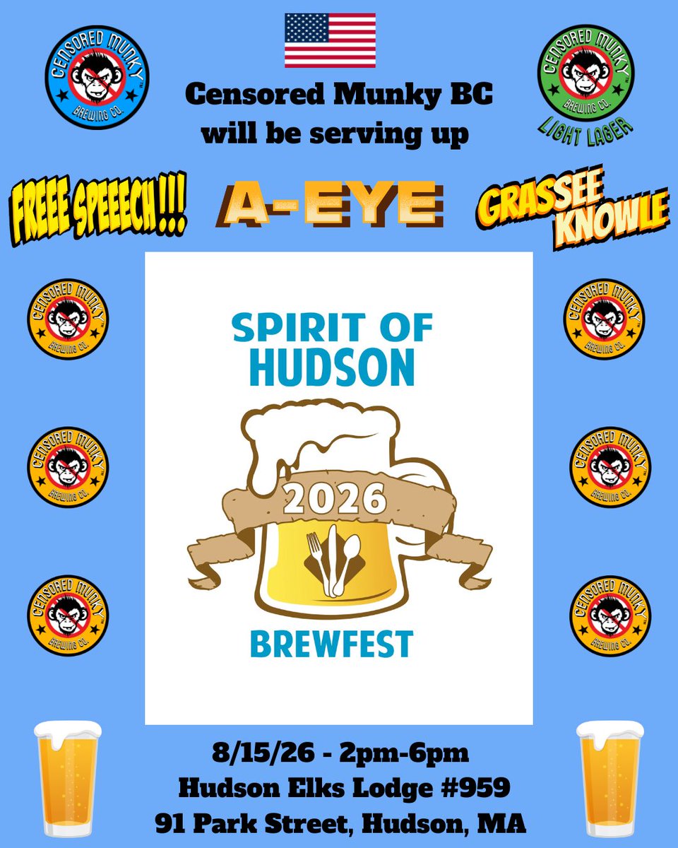 MunkyBrewing's tweet photo. Looking fwd to this one in Hudson baby! Big up to Spirit of Hudson Brewfest for having us. The Munky Cometh. 🍻🇺🇸

#FreeSpeech #AI #BeerFest #CensoredMunkyCrew #Hudson https://t.co/0XcLX8GUBq