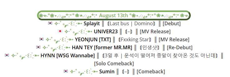 EXOFan4Life2014's tweet photo. Upcoming Comebacks, Debuts and Releases!
#Hearts2Hearts #AxMxP #SeoInGuk #NEUKJUN #itsnotover #idntt #KAVE #ODEExHOLYDAY #BMSG #StrayKids #Splayit #UNIVER23 #YEONJUN #HANTEY #HYNN #Sumin https://t.co/VCDe9SZn7l