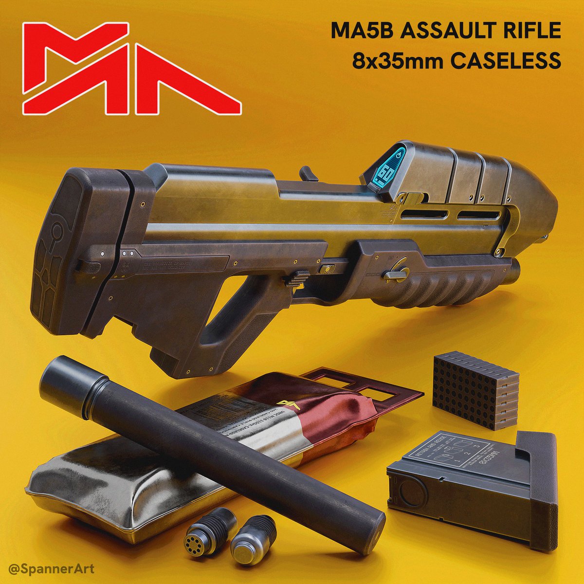 SpannerArt's tweet photo. The MA5B Assault Rifle,

Get the model on my Ko-fi, and check it out on my Sketchfab: https://t.co/k5TVS7xBsc

#Halo #HaloSpotlight #blender https://t.co/tEucH2kciH