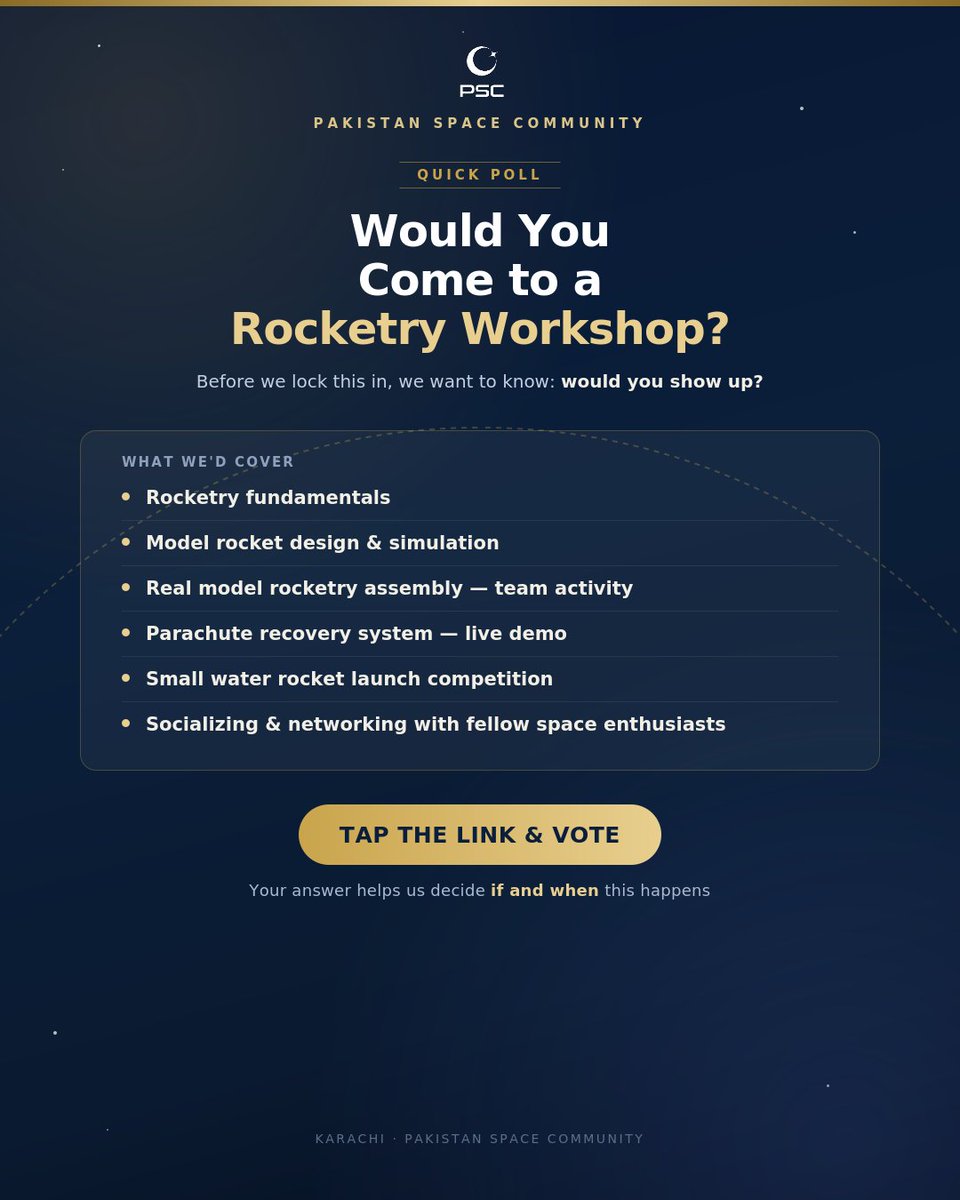 PakistanSpaceCo's tweet photo. The workshop is in Karachi 

Form:

https://t.co/KDe4rbhZqg

Social media:

https://t.co/wHWHhInP3r https://t.co/xwGvZIlt45