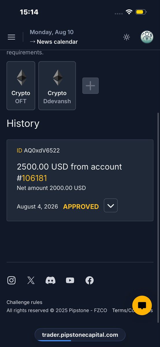kaitofxftc's tweet photo. 🚨 PIPSTONE CAPITAL WARNING 🚨

⚠️ Traders, be careful with Pipstone Capital.

Many traders are reporting payout issues, including payout denials and cases where only 50% of the requested payout was paid.

One of our brother requested 2500$ in payout which split was 2000$ but he only received 1000$ . Lol moment on certificate it was clearly mentioned that split was of 2000$ 

Before purchasing any account, DO YOUR OWN RESEARCH and understand their rules and payout policies.

💰 Your money. Your responsibility.
📢 Share this with other traders so they can stay informed.

#PropFirm #PropTrading #Trading #ForexTrading #FundedAccount #PropFirmWarning #Traders #TradingCommunity #Forex
