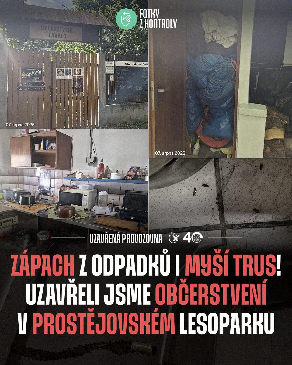 NaPranyri's tweet photo. 🆘 Zápach z odpadků i myší trus! Uzavřeli jsme občerstvení Cavalo v prostějovském Lesoparku Hloučela
➡️ Více informací o kontrole včetně kompletní fotodokumentace:
https://t.co/PM1USUhW57
#napranyri #potravinynapranyri #potraviny #prostejov #restaurace https://t.co/qNPI9Rv5HC