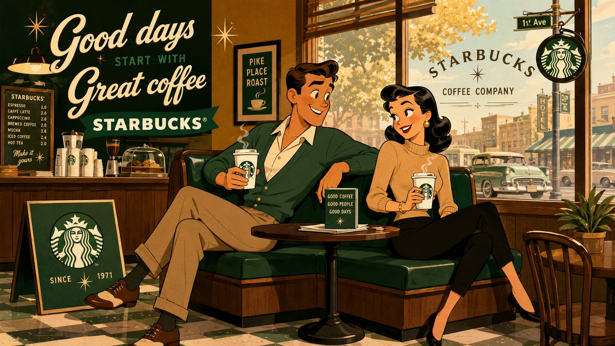 ミッドセンチュリー風 Starbucks の居心地の良いコーナー