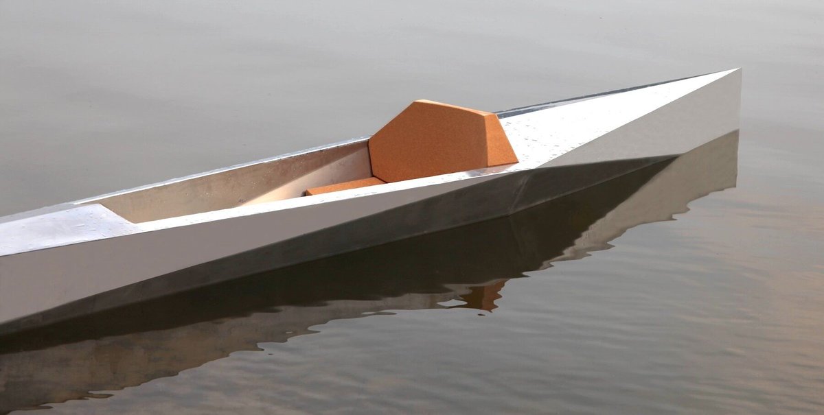 designboom's tweet photo. sharp rethinks the kayak with a lightweight aluminum hull and cork seat, creating a sleek, unsinkable design that looks as good as it performs.
https://t.co/JmO9JXf9sJ https://t.co/AM8cjcgCy6