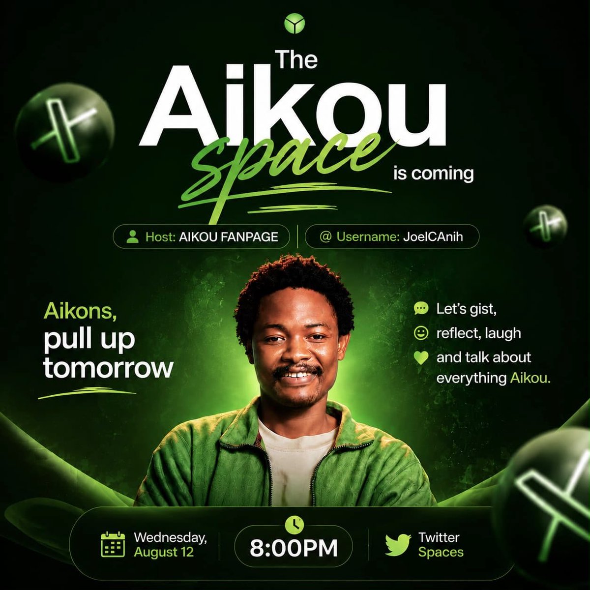 AikouAjanaku's tweet photo. Aikons, you asked and you’ve been answered. 

We go live tomorrow! 
Pull up… Let’s gist, laugh, reflect, and talk about everything Aikou. Don’t miss it! 💚

#Aikou #AikouTheTherapist #bbnaija https://t.co/rTFHhQveeO