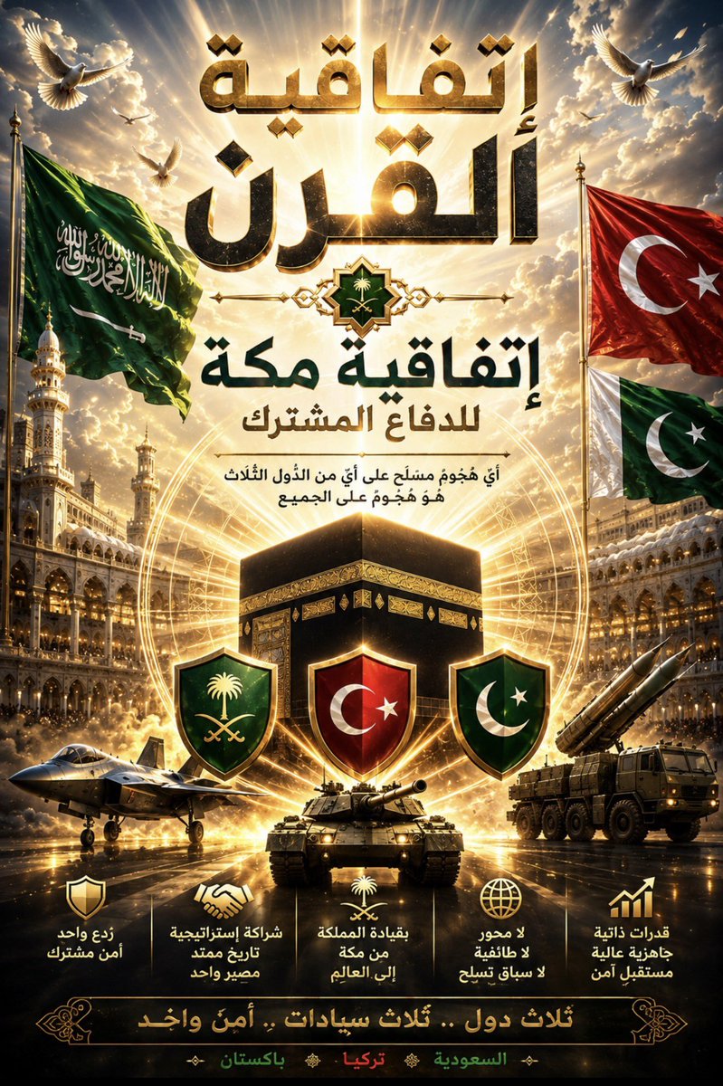 WorldNews3361's tweet photo. @spagov
@KSAMOFA
@KSA

MÜSLÜMANLAR 
KARDEŞTİR..

DOST/KARDEŞ VE MÜTTEFİK 
SUUDİ ARABİSTAN 
KRALLIĞI 'NA
VE
KARDEŞ PAKİSTAN'A 
BİRLİKTE BÜYÜK BİR 
ASKERİ/SİYASİ VE POLİTİK
BİRLİK OLUŞTURARAK
MEKKE ANLAŞMASI 
DOLAYISI İLE
86 MİLYON 
TÜRKİYE HALKI 
ŞÜKRAN VE MİNNETLERİNİ
SUNAR..

DAİM OLSUN
TÜRKİYE 
SUUDİ ARABİSTAN VE
PAKİSTAN KARDEŞLİĞİ..

المسلمون إخوة...
يعربُ الشعبُ التركي، البالغُ عدده 86 مليون نسمة،
عن امتنانه وتقديره
للمملكة العربية السعودية —
الصديقة والشقيقة والحليفة —
ولباكستان الشقيقة،
على إرساء دعائم تحالفٍ عسكريٍ وسياسيٍ عظيم
من خلال "اتفاقية مكة"...
فلتدم أخوةُ
تركيا والمملكة العربية السعودية وباكستان
إلى الأبد.
